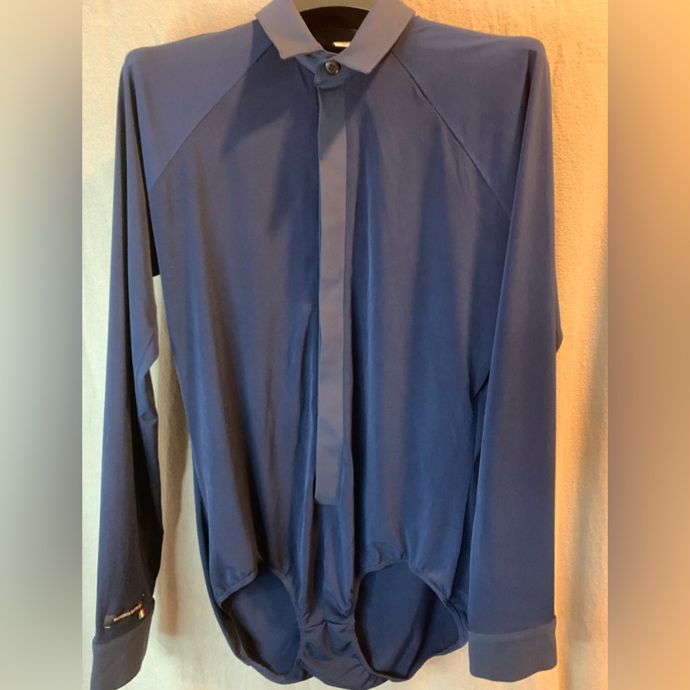 27. Victoria Blitz Mens XL Navy Dance Bodysuit ButtonCuffs/Collar Latin Ballroom